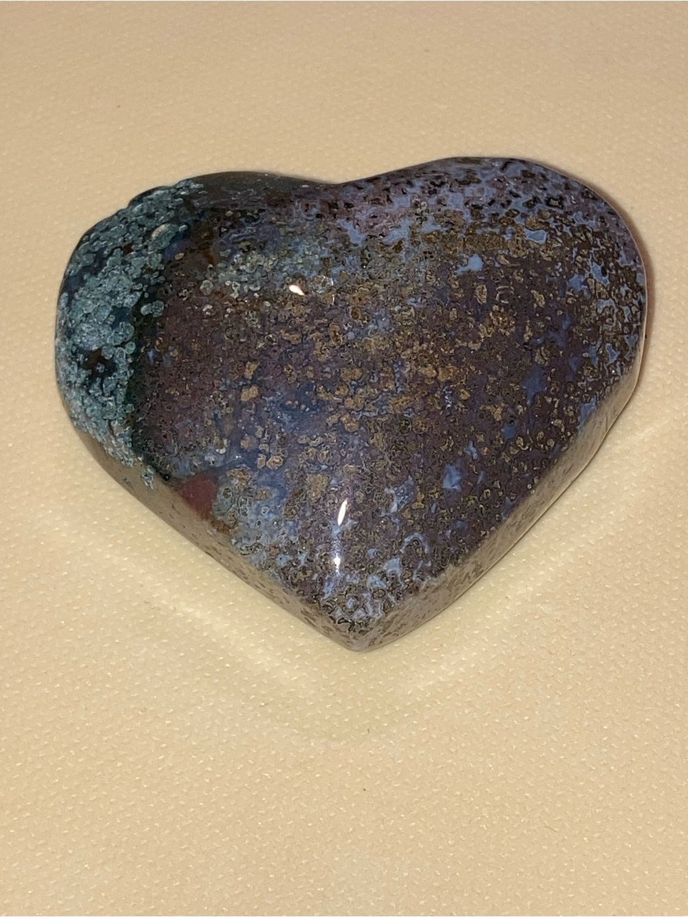 Ocean Jasper Heart-Shaped Decorative Stone - Blue Brown Finish